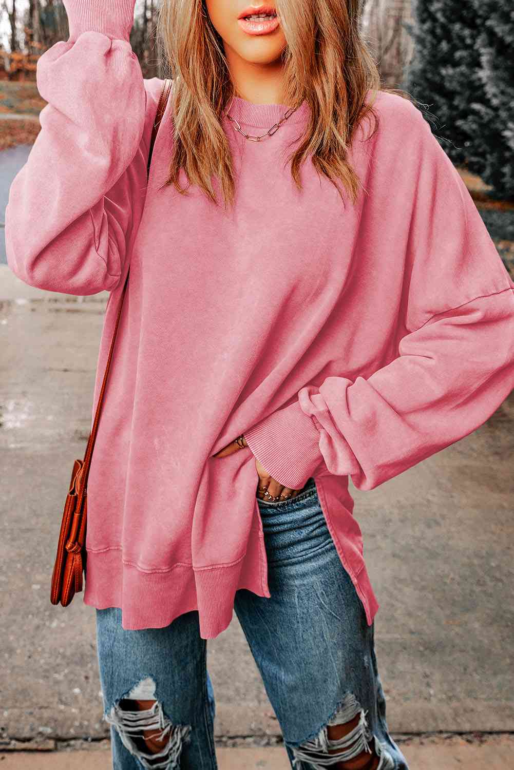 Dropped Shoulder Round Neck Long Sleeve Top - Sydney So Sweet