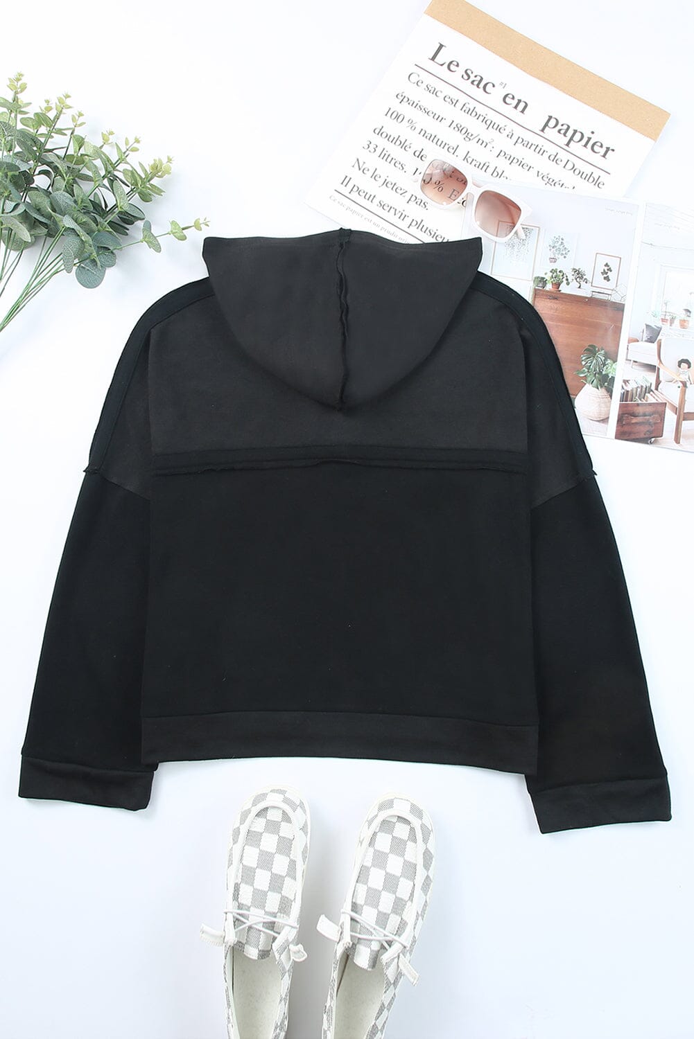 Quarter-Button Exposed Seam Dropped Shoulder Hoodie - Sydney So Sweet