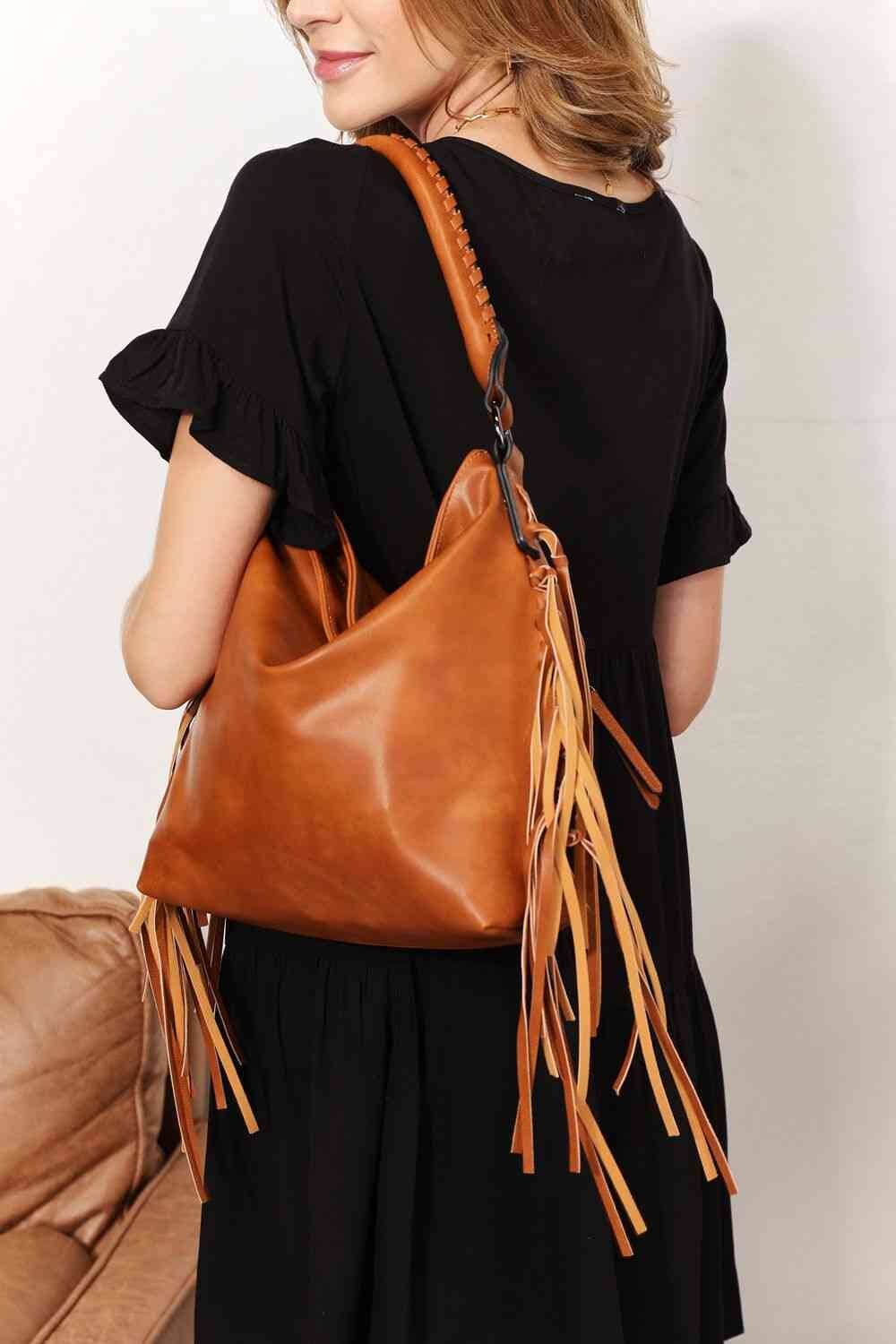 PU Leather Fringe Detail Shoulder Bag