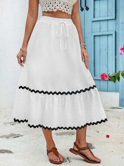 Tied Contrast Trim High Waist Skirt - Sydney So Sweet