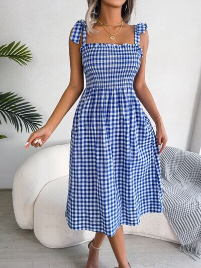 Frill Plaid Square Neck Midi Dress - Sydney So Sweet