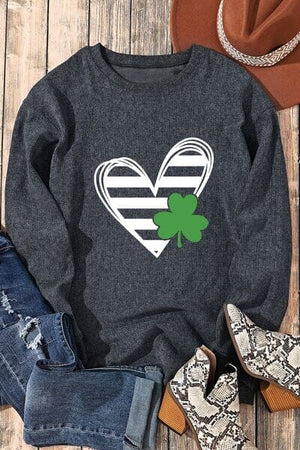 Heart Lucky Clover Round Neck Dropped Shoulder Sweatshirt - Sydney So Sweet