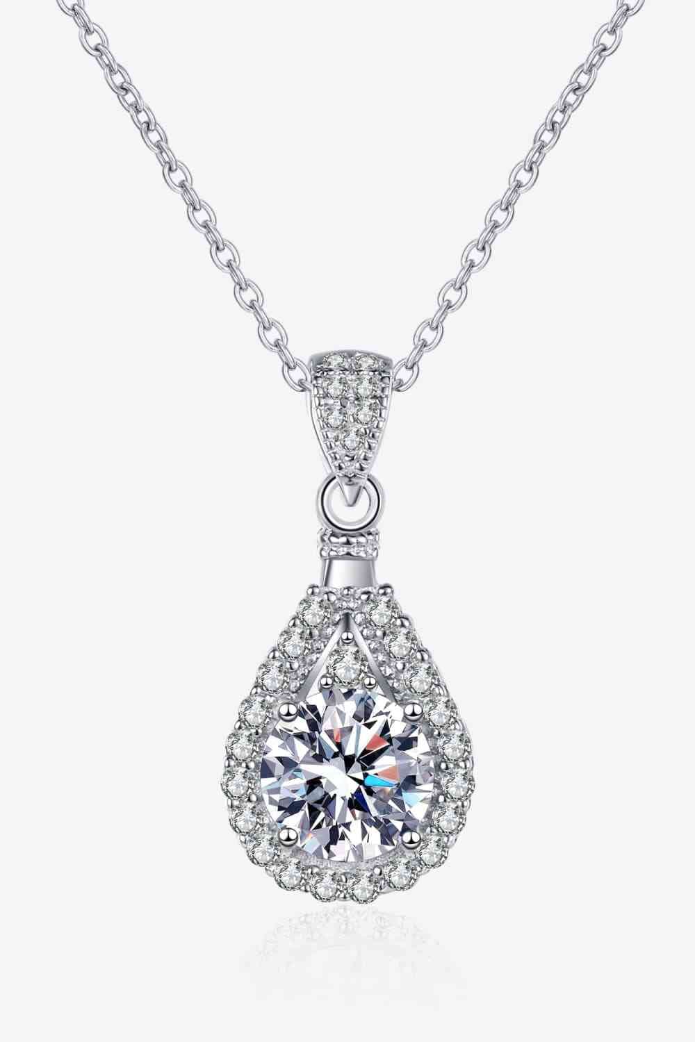 2 Carat Moissanite Teardrop Pendant 925 Sterling Silver Necklace - Sydney So Sweet