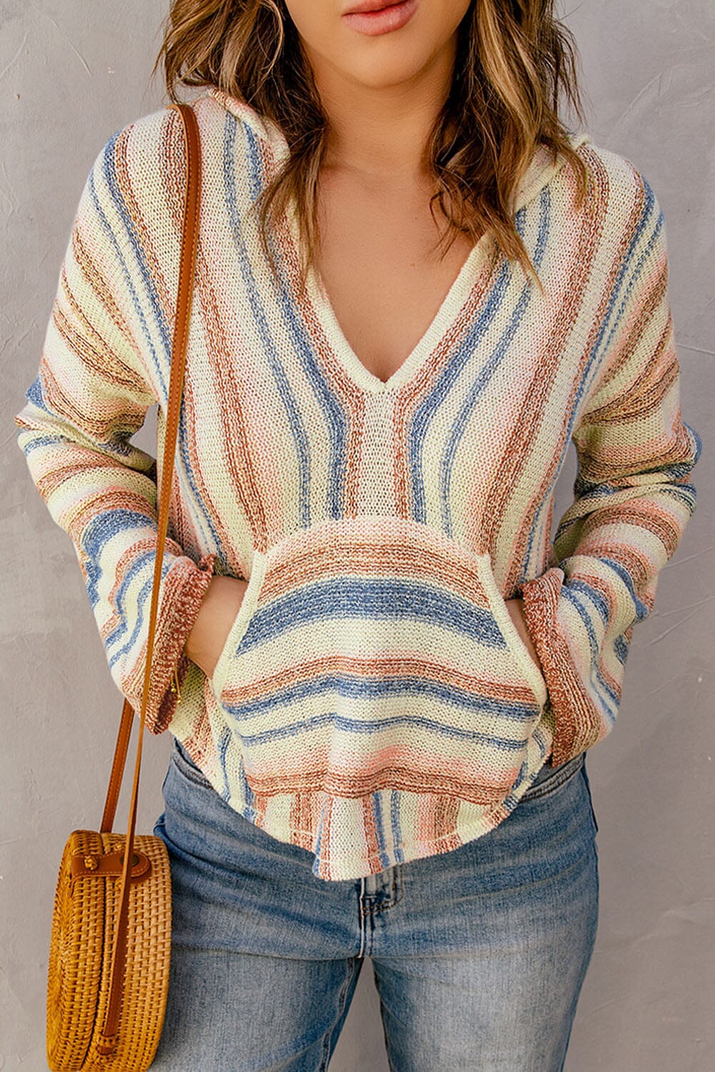 Striped Hooded Sweater with Kangaroo Pocket - Sydney So Sweet