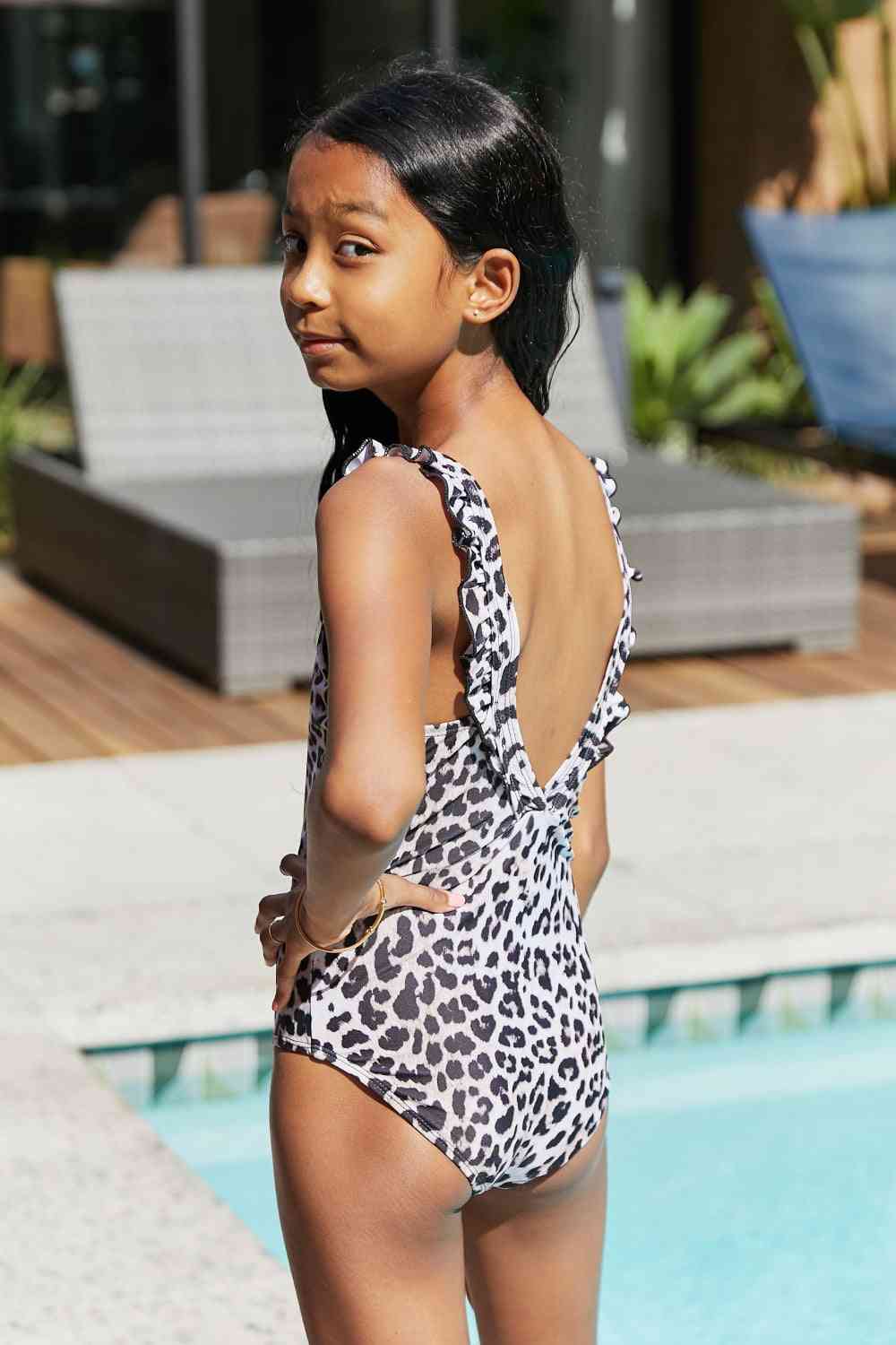 Float On Ruffled One-Piece Girls Swimsuit in Cat - Sydney So Sweet