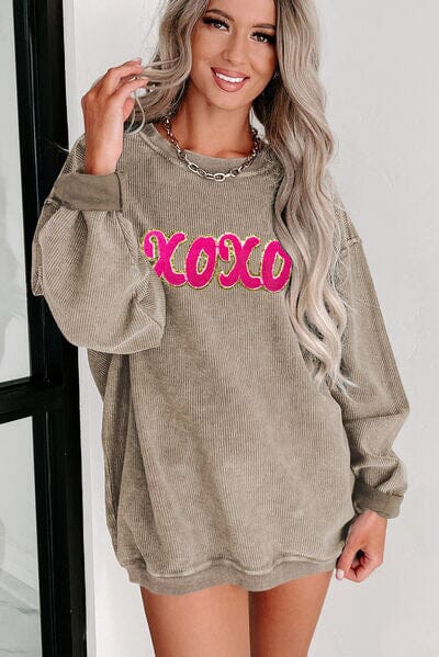 XOXO Sequin Round Neck Dropped Shoulder Sweatshirt - Sydney So Sweet