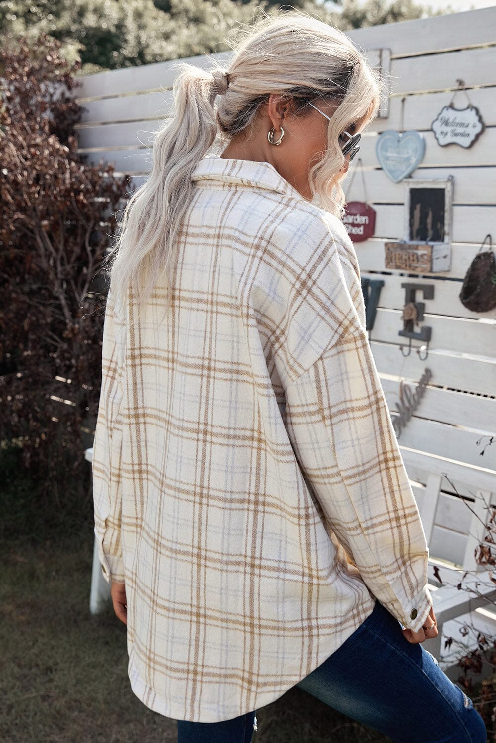 Plaid Curved Hem Dropped Shoulder Longline Shirt Jacket - Sydney So Sweet