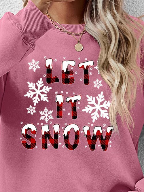 LET IT SNOW Round Neck Long Sleeve Sweatshirt - Sydney So Sweet