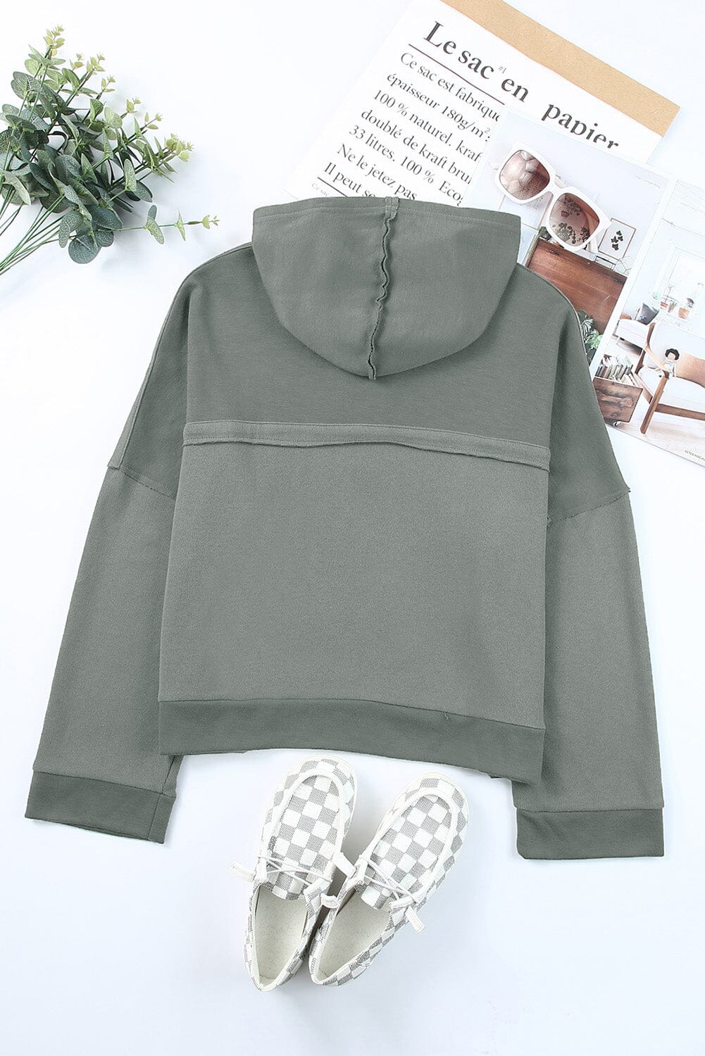 Quarter-Button Exposed Seam Dropped Shoulder Hoodie - Sydney So Sweet