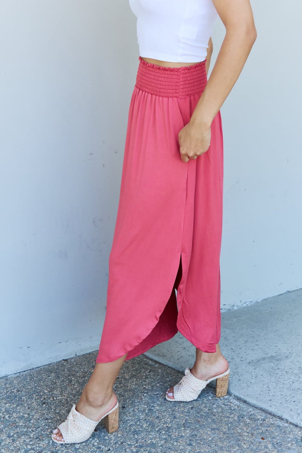 Full Size High Waist Scoop Hem Maxi Skirt in Hot Pink - Sydney So Sweet