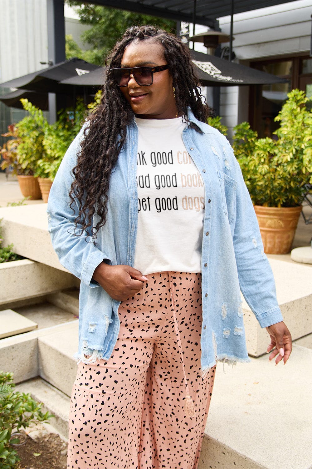 Good Coffee Books & Dogs Graphic Round Neck T-Shirt - Sydney So Sweet