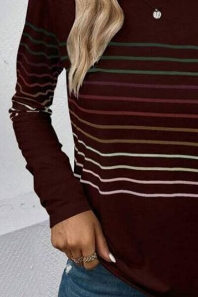 Striped Round Neck Long Sleeve Top - Sydney So Sweet