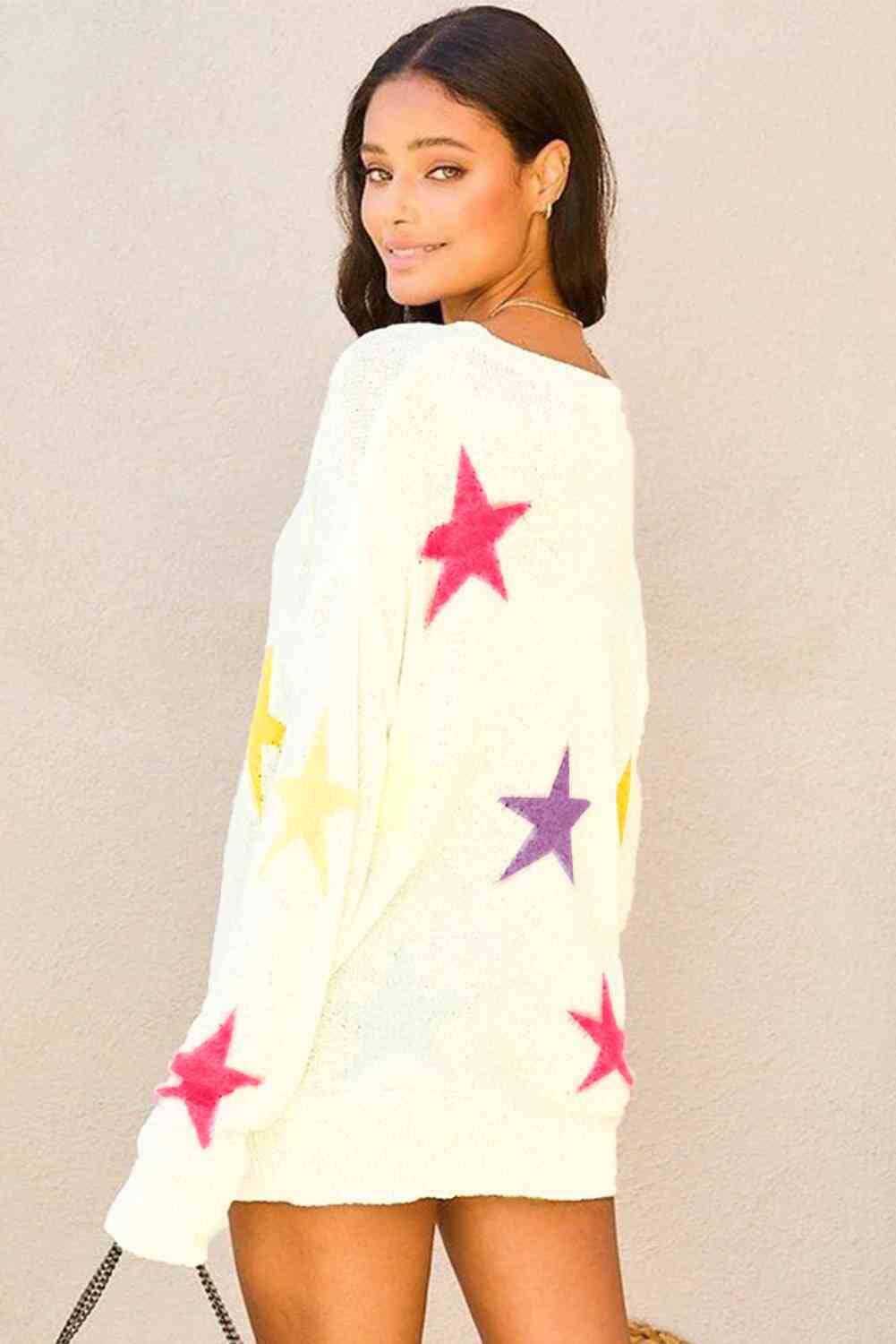 Star Pattern Dropped Shoulder Sweater - Sydney So Sweet