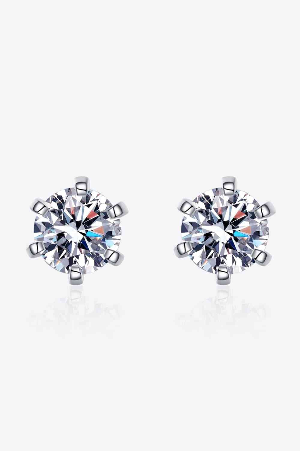 1 Carat Moissanite Rhodium-Plated Stud Earrings - Sydney So Sweet