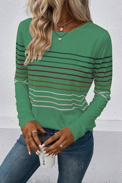 Striped Round Neck Long Sleeve Top - Sydney So Sweet