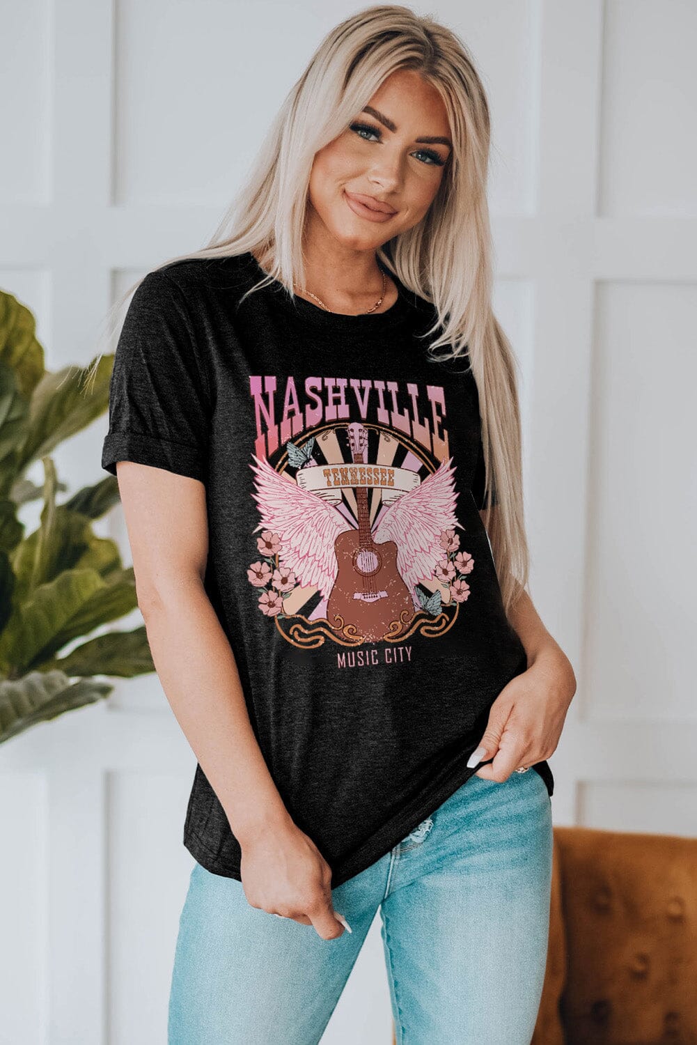 NASHVILLE TENNESSEE MUSIC CITY Graphic Round Neck Tee - Sydney So Sweet