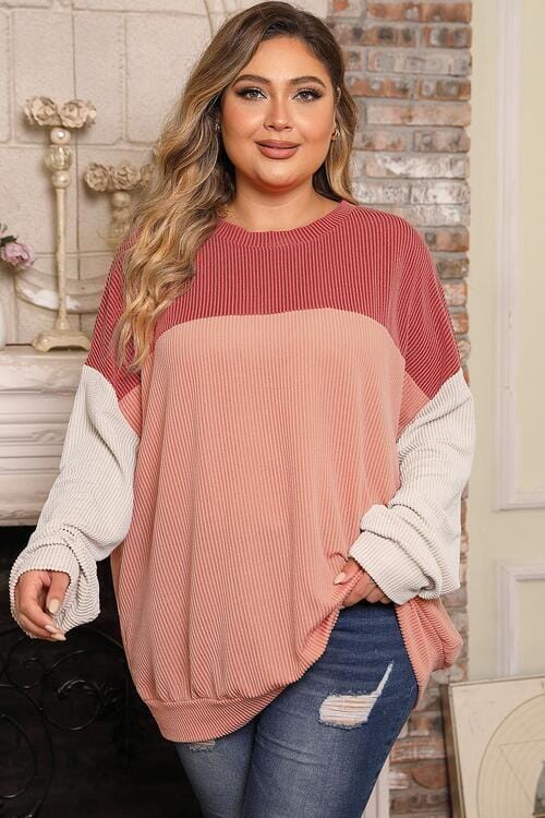 Plus Size Color Block Long Sleeve Top - Sydney So Sweet