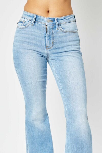 Judy Blue Full Size Mid Rise Raw Hem Slit Flare Jeans - Sydney So Sweet