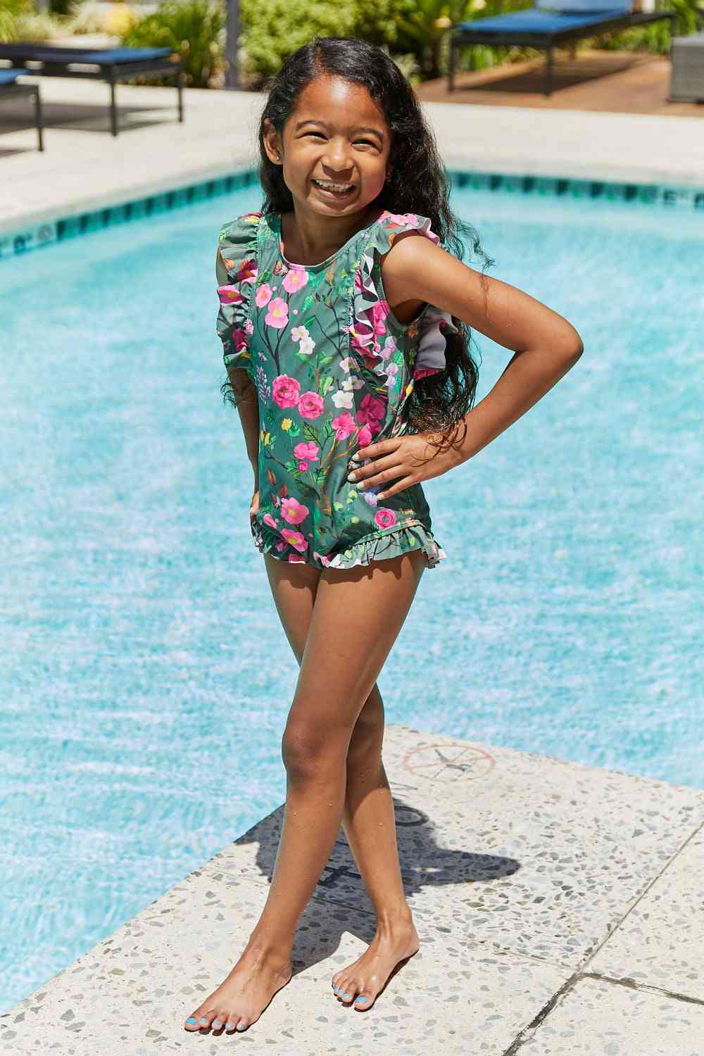 Bring Me Flowers V-Neck One Piece Girls Swimsuit In Sage - Sydney So Sweet