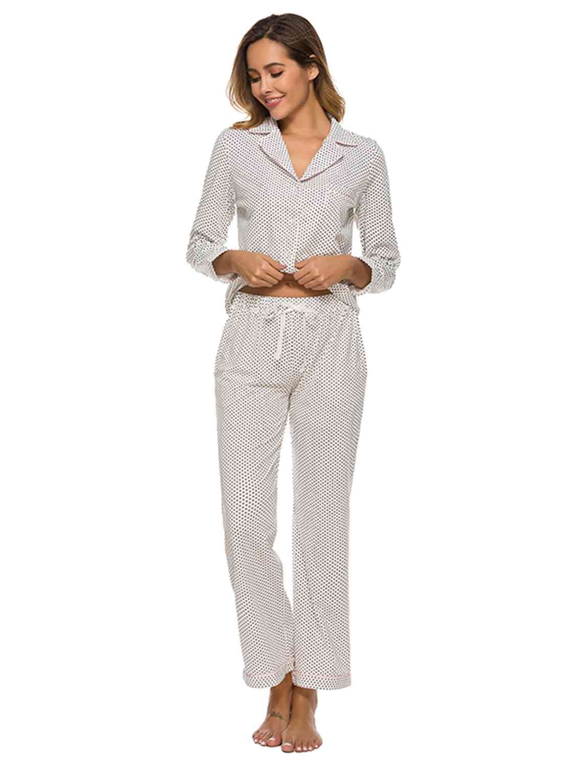 Collared Neck Loungewear Set with Pocket - Sydney So Sweet