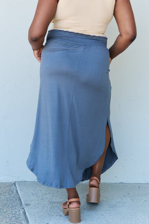 Comfort Princess Full Size High Waist Scoop Hem Maxi Skirt in Dusty Blue - Sydney So Sweet