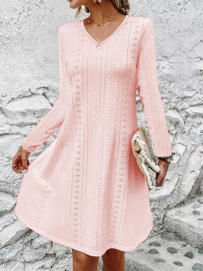 Eyelet V-Neck Long Sleeve Mini Dress - Sydney So Sweet