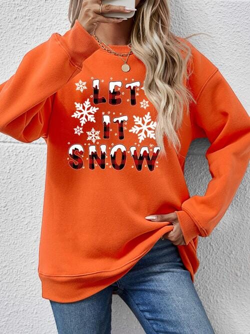 LET IT SNOW Round Neck Long Sleeve Sweatshirt - Sydney So Sweet