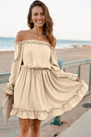 Frill Off-Shoulder Flounce Sleeve Dress - Sydney So Sweet