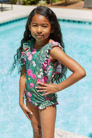 Bring Me Flowers V-Neck One Piece Girls Swimsuit In Sage - Sydney So Sweet