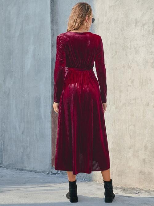 Tie Front Long Sleeve Slit Dress - Sydney So Sweet