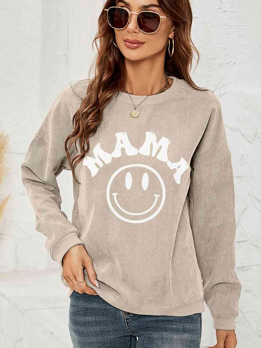 Round Neck Long Sleeve MAMA Graphic Sweatshirt - Sydney So Sweet