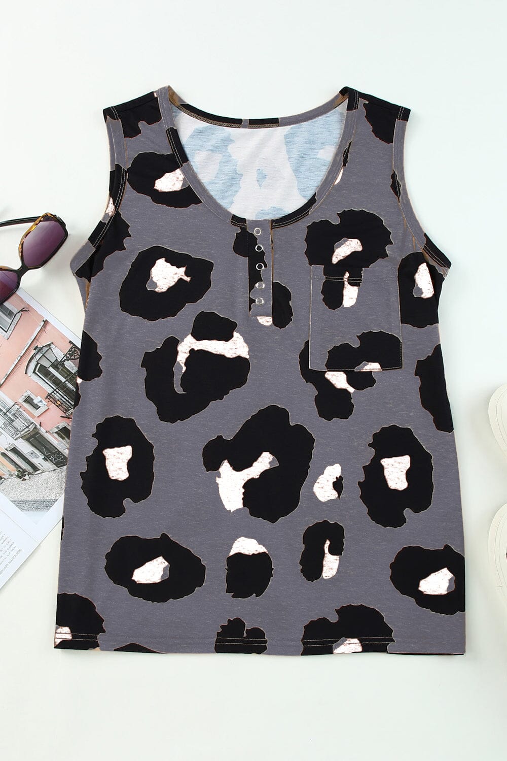 Pocketed Leopard Round Neck Tank - Sydney So Sweet