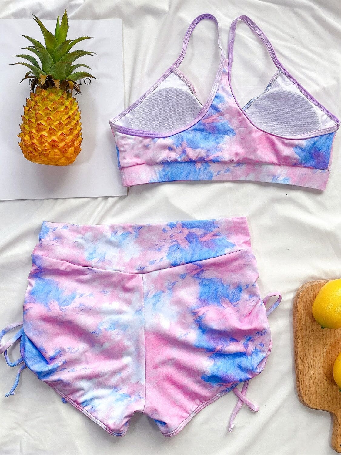 Tie-Dye Spaghetti Strap Top and Drawstring Shorts Swim Set - Sydney So Sweet